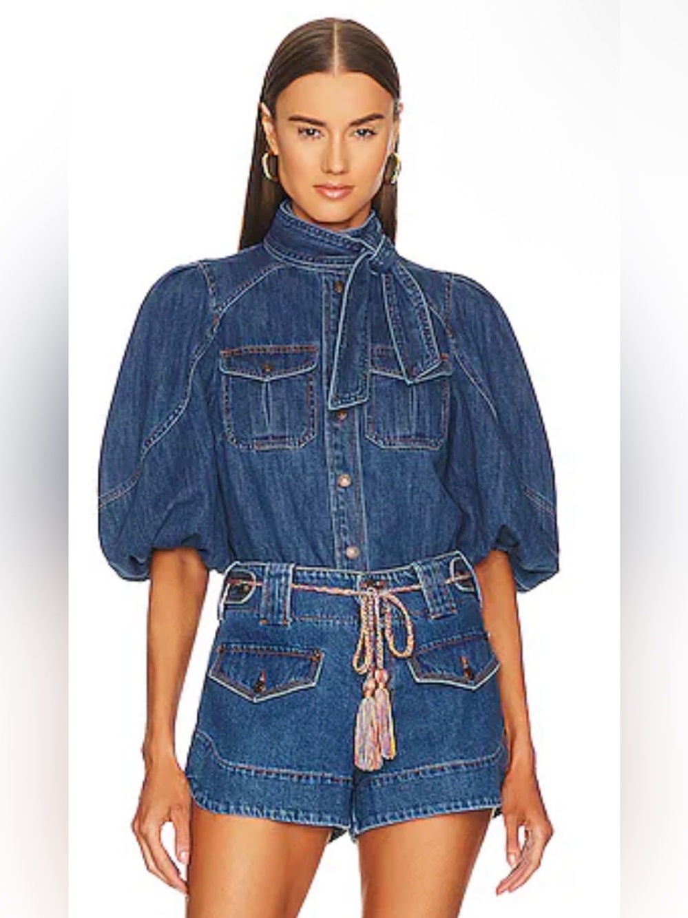 Zimmermann Lantern Sleeve Top in Brilliant Blue - Picture 2 of 2